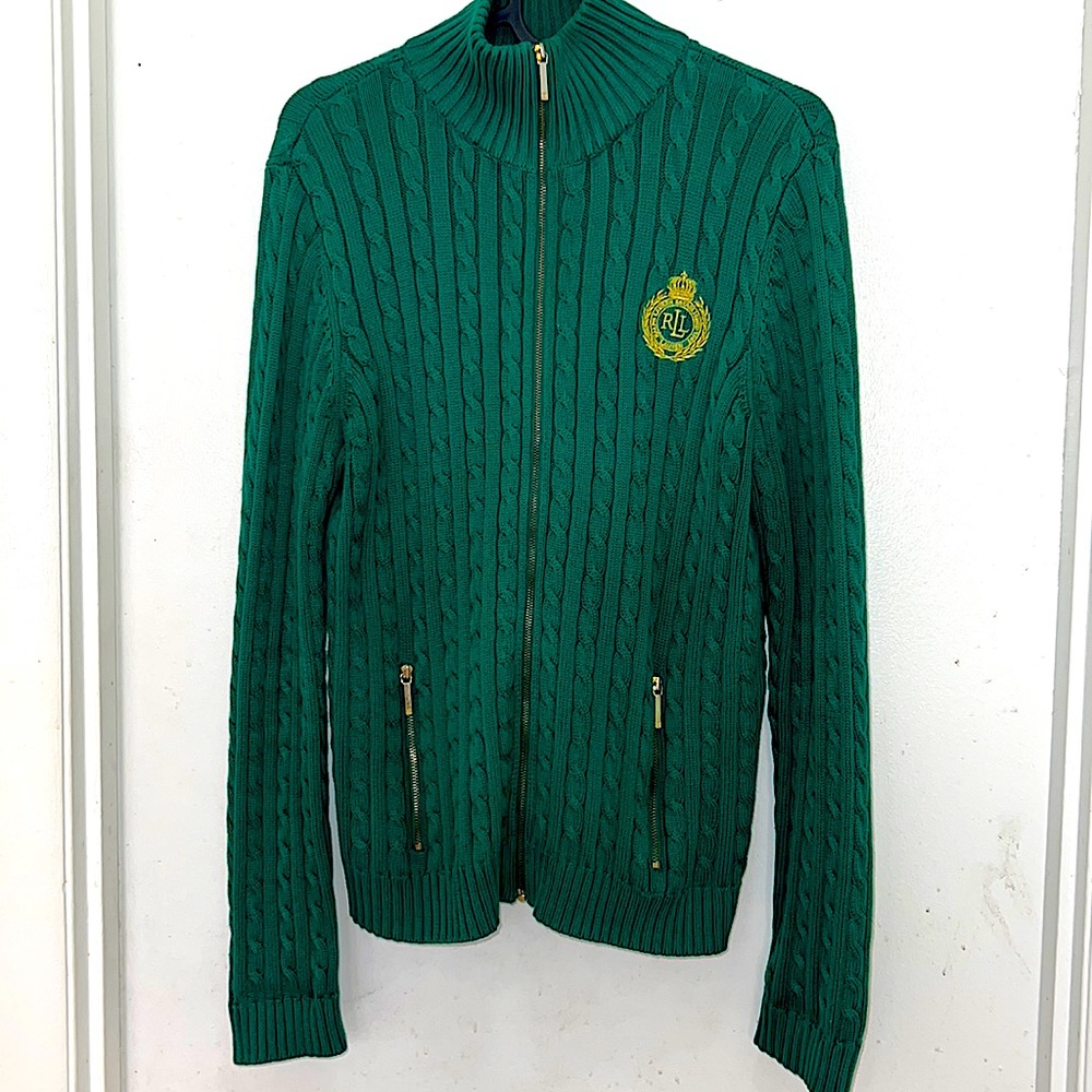 Green Cotton Cardigan Sweater